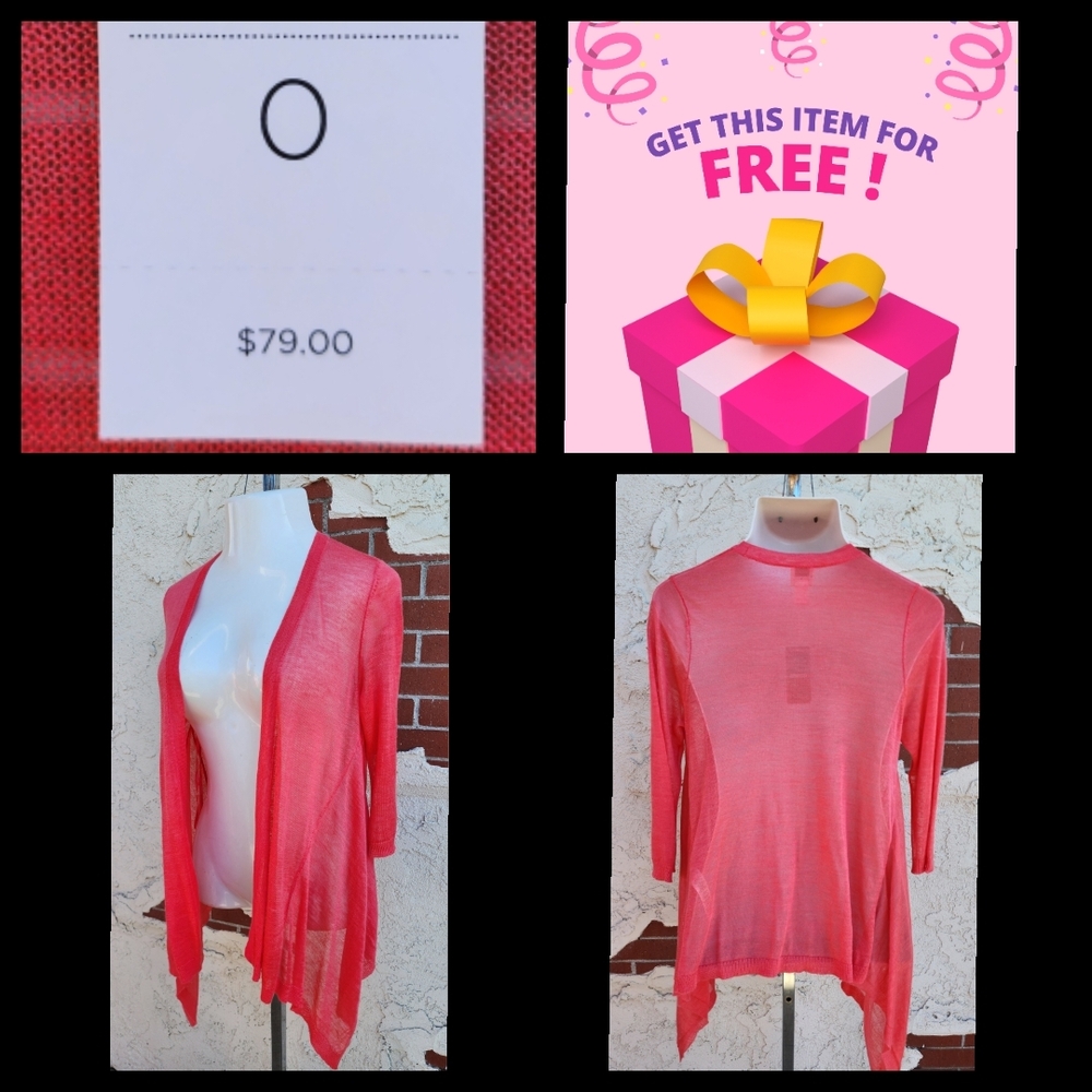 FREE ! New $79 CHICO'S Small Coral Sheer Lightweight Open Sweater Cardigan
